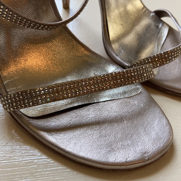 Metallic Gold Rhinestone Stiletto Sandals Heels - Picture 2 of 8
